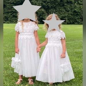 Two Flower Girl/Communion Dresses Bohemian Lace Size 4T & 5